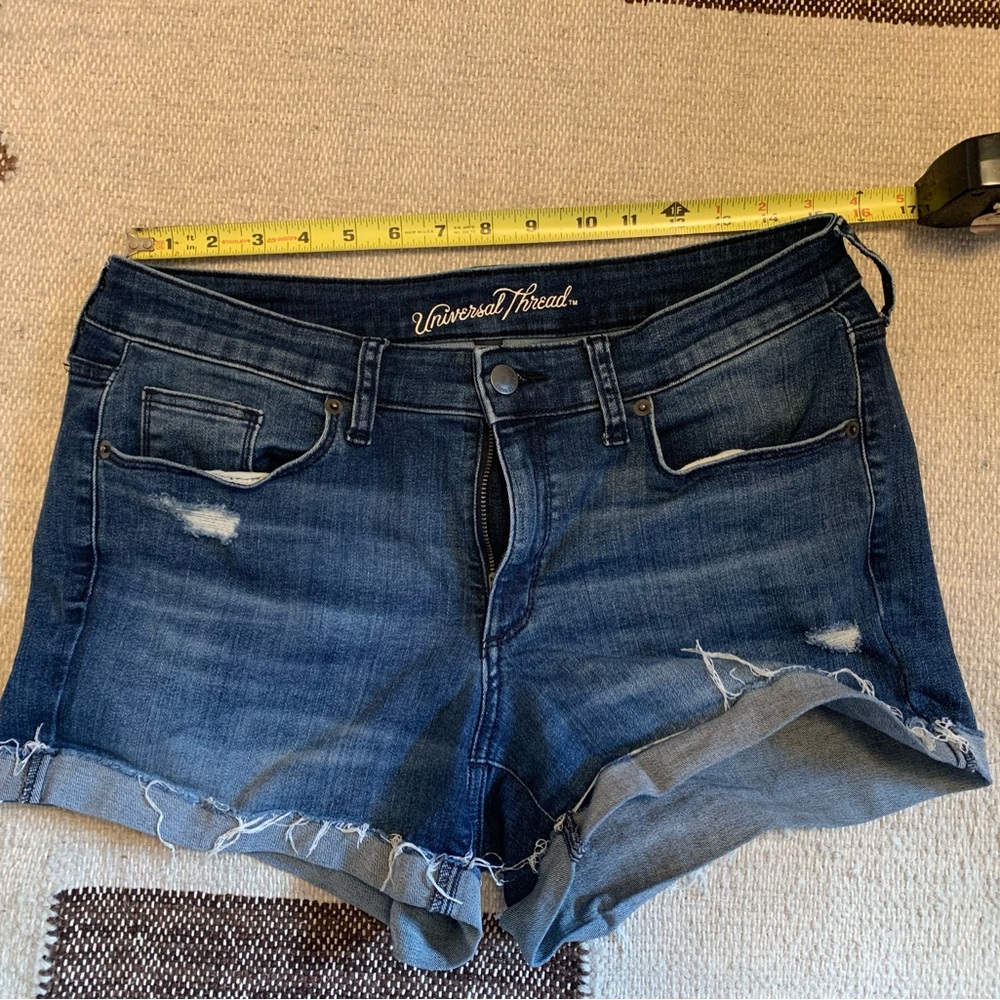 Universal Thread Mid-Rise Midi Jean Shorts, distressed, 10